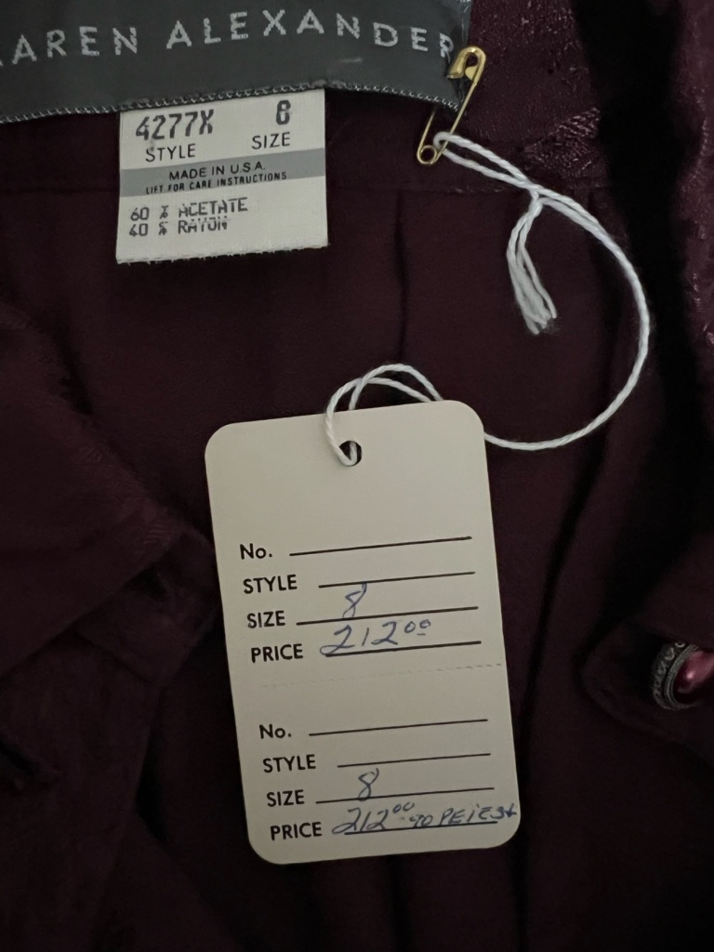 Karen Alexander Vintage Button-Front Burgundy Dress with Belt With Original Tags - Picture 12 of 13